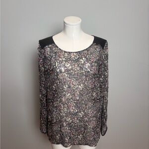 Club monaco silk Floral Black Women's Top